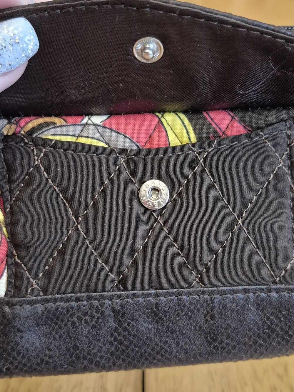 Vera Bradley Espresso Quilted Wristlet with Puccini Floral Pattern Retired